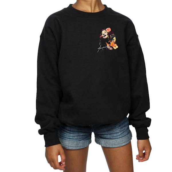 Janis Joplin Girls Floral Faux Pocket Sweatshirt 9-11 år Bla Black 9-11 Years