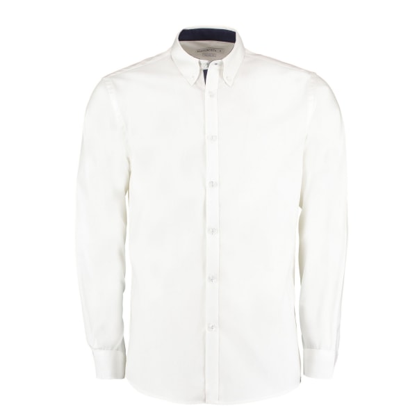 Kustom Kit Herr Premium Contrast Oxford långärmad skjorta L Wh White/Navy L