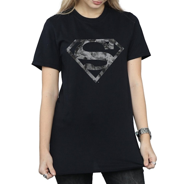 DC Comics Dam/Kvinnor Superman Marmorlogotyp Bomull Boyfriend T Black M