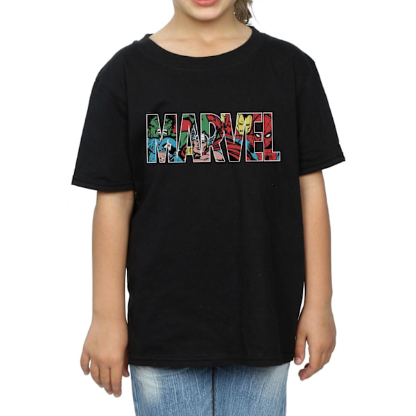 Marvel Comics Girls Infill Character Cotton Logo T-Shirt 7-8 år Black 7-8 Years