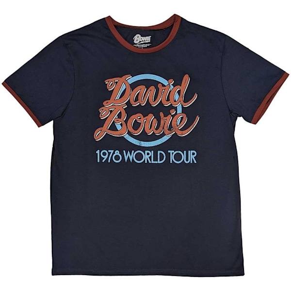 David Bowie Unisex Vuxen 1978 World Tour Ringer Bomull T-shirt Navy Blue M