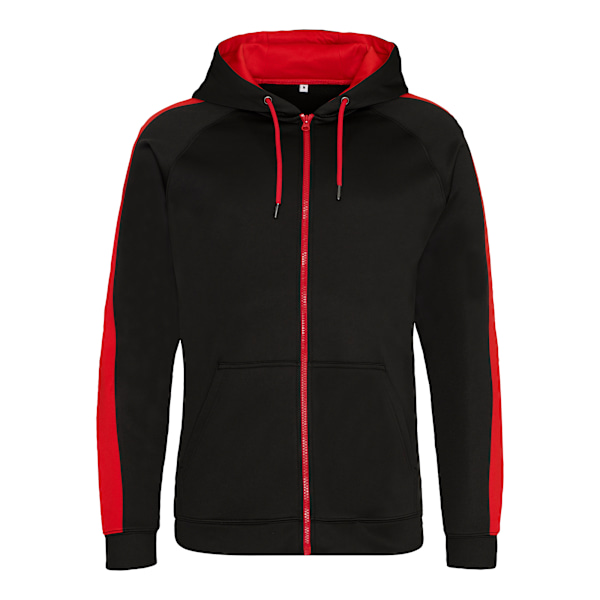 AWDis Just Hoods Herr Kontrast Sport Polyester Full Zip Hoodie Jet Black/Fire Red 3XL