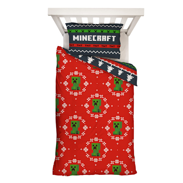 Minecraft Pixel Jul Vändbart Påslakanset Enkelt Multicolour Multicoloured Single