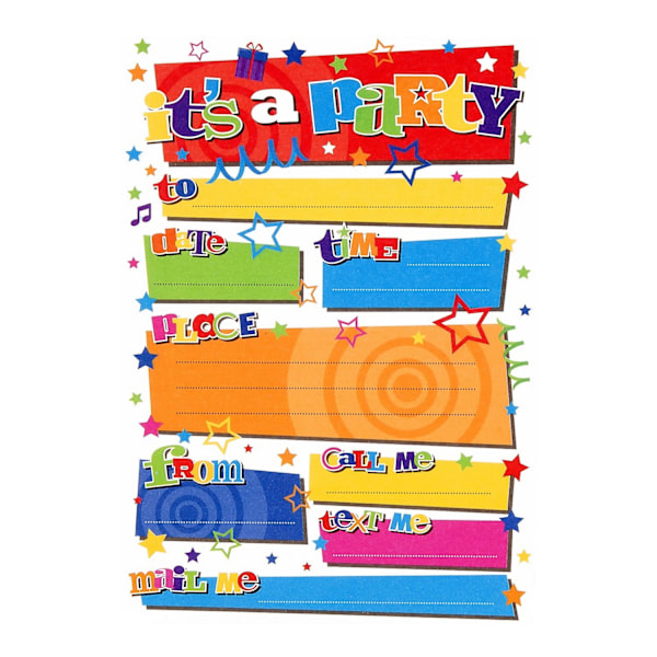 It´s A Party Födelsedagsinbjudningar (Paket med 20) En Storlek Flerfärgad Multicoloured One Size