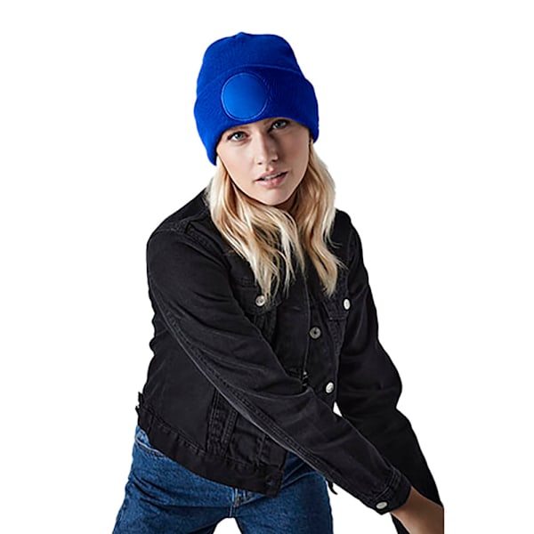 Beechfield Rund Stickad Mössa med Patch, One Size, Ljus Royalblå Bright Royal One Size