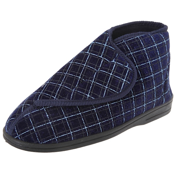 Zedzzz Bertie Check Velour Touch Fastening Bootee Slippers för män Navy Blue 12 UK