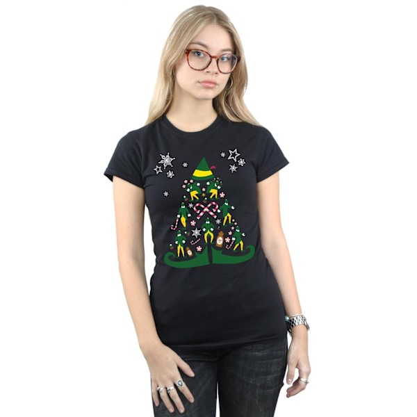 Elf Dam/Kvinnors Julgran Bomull T-shirt XXL Svart Black XXL