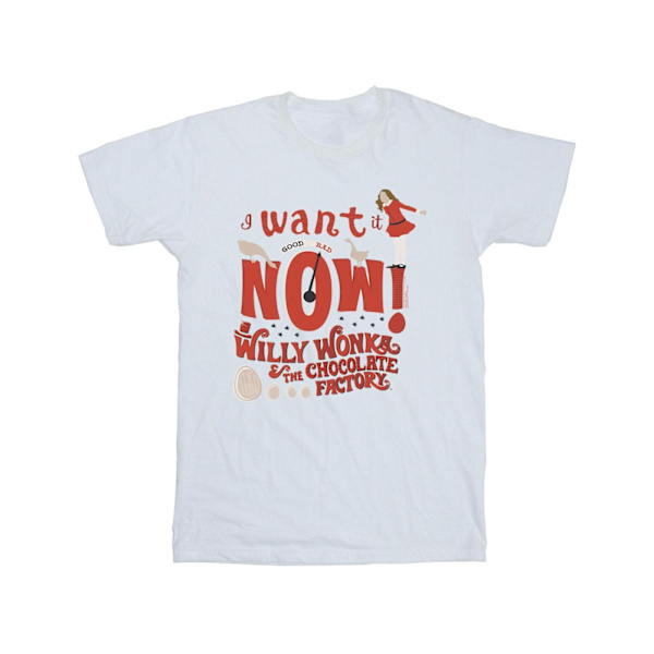 Willy Wonka Girls Verruca Salt I Want It Now Bomull T-shirt 7-8 White 7-8 Years