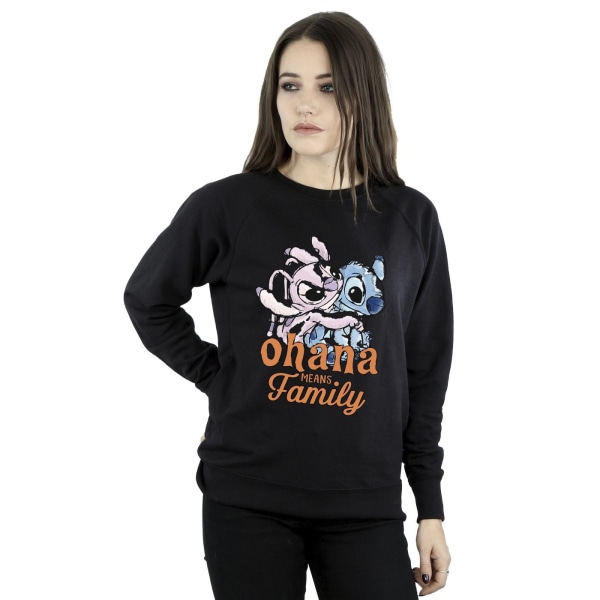 Disney Dam/Kvinnor Lilo Och Stitch Ohana Angel Hug Sweatshirt Black M