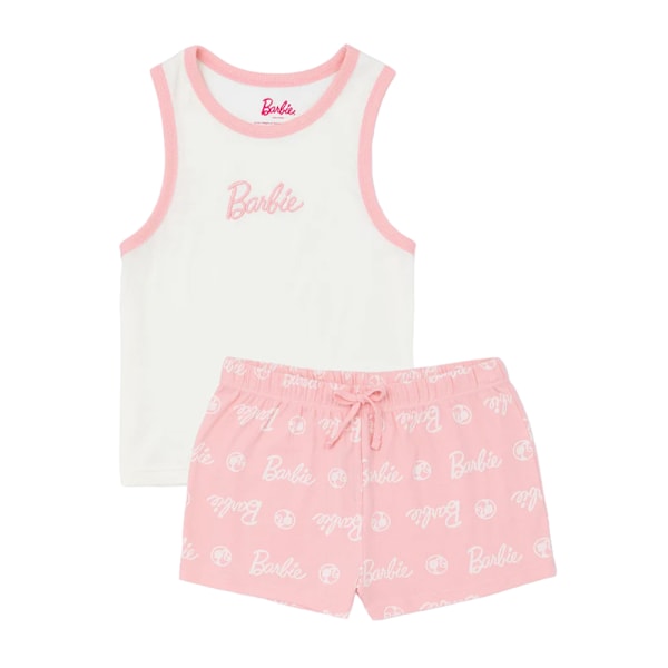 Barbie Dam/Kvinnors Korta Pyjamas Set 8 UK Rosa/Vit Pink/White 8 UK