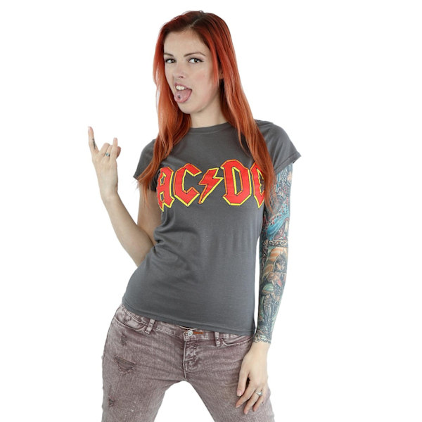 AC/DC Dam/Kvinnor Röd Logo Bomull T-shirt M Charcoal Charcoal M