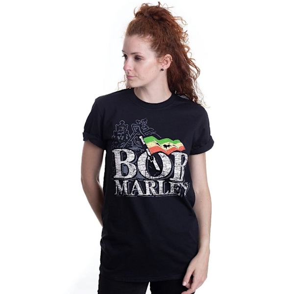 Bob Marley Unisex Distressed Logo T-Shirt S Svart Black S