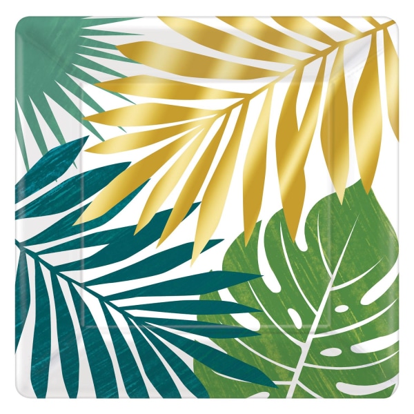 Amscan Key West fyrkantiga festtallrikar (förpackning om 8) 18 cm Vit/Grå White/Green/Gold 18cm