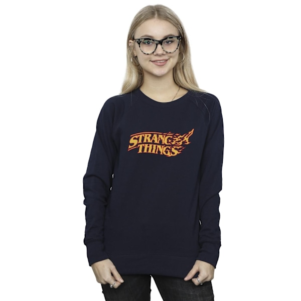 Netflix Dam/Kvinnor Stranger Things Logotyp Breaking Sweatshirt Navy Blue M