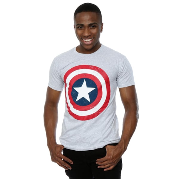 Marvel Herr Captain America Distressed Shield T-Shirt XL Heathe Heather Grey XL