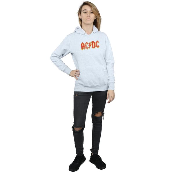 AC/DC Dam/Dam Distressed Red Logo Hoodie M Heather Grey Heather Grey M