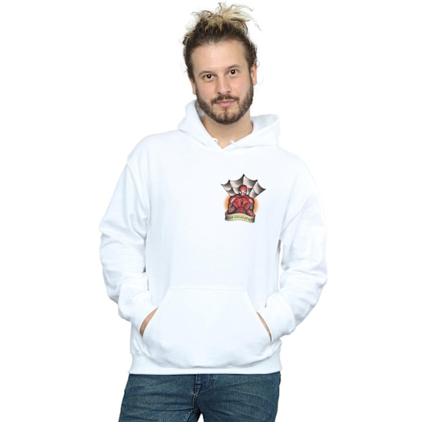 Marvel Herr Spider-Man Tatuering Brösttryck Hoodie 4XL Vit White 4XL