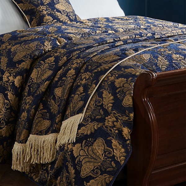 Paoletti Shiraz Traditionell Jacquard Överkast 130cm x 150cm Marinblå/Guld Navy/Gold 130cm x 150cm