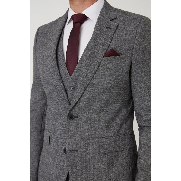 Burton Mens Grid Rutig Skinny Suit Jacka 38R Grå Grey 38R