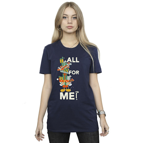 Disney Dam/Kvinnor Mickey Mouse Presenterar All For Me Bomull Boyfriend T-Shirt Navy Blue 5XL