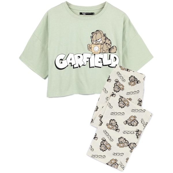 Garfield Damkläder/Damkaffe Lång Pyjamas Set XL Grön/Kräm Green/Cream XL