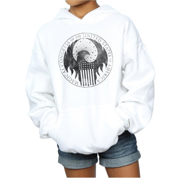 Fantastic Beasts Girls Distressed Magical Congress Hoodie 5-6 Y White 5-6 Years