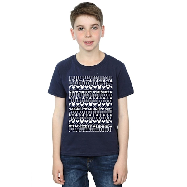 Disney Boys Mickey och Minnie Jul Fair Isle T-shirt 7-8 år Navy Blue 7-8 Years