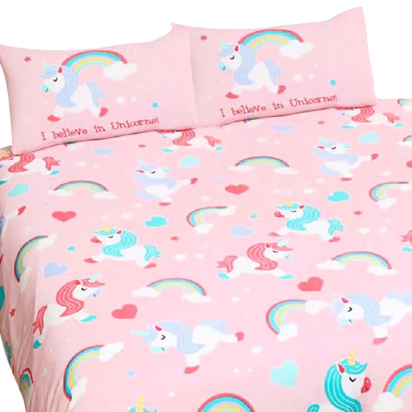 Bedding & Beyond Barn/Barn I Believe In Unicorns Påslakan Set Singel Rosa Pink Single