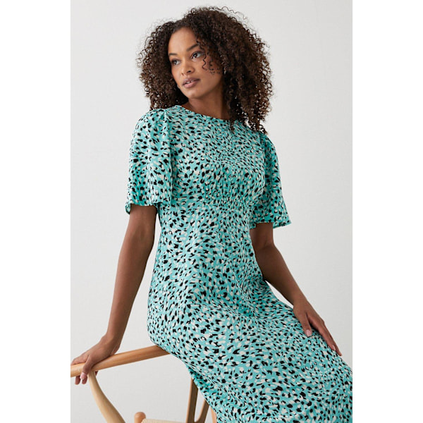 Dorothy Perkins Damklänning med Djurtryck och Smockad Midja Green 16 UK