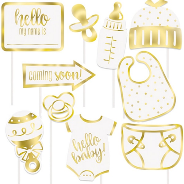 Unique Party Hello Baby Fotobås Rekvisita (10-pack) One Size Gold/White One Size