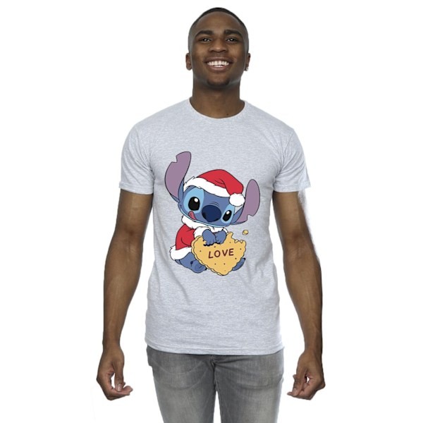 Disney Mens Lilo And Stitch Christmas Love Biscuit T-Shirt M Sp Sports Grey M