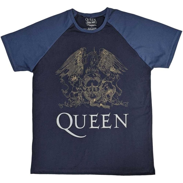 Queen Unisex Vuxen Crest Raglan T-shirt S Marinblå/Denimblå Navy Blue/Denim Blue S