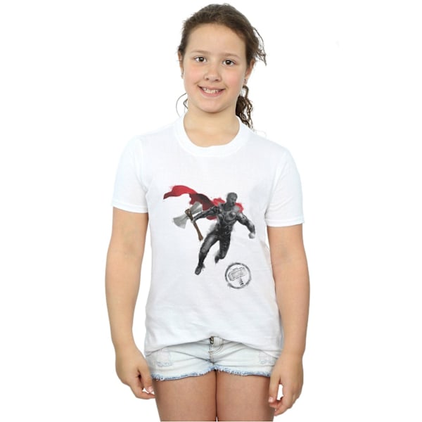 Marvel Girls Avengers Endgame Målad Thor Bomull T-shirt 5-6 år White 5-6 Years