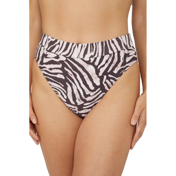 Underbara dam/kvinnor zebra mönstrade mid rise bikini underdelar 12 U White/Brown 12 UK