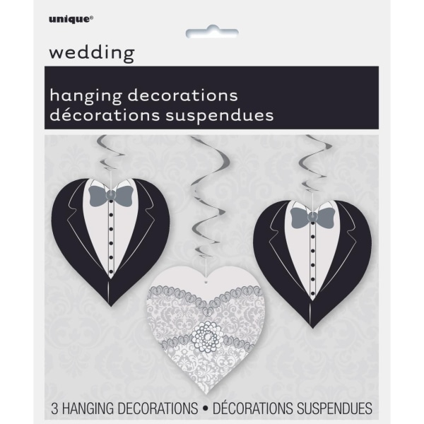 Unik fest hjärtbröllop hängande dekoration (3-pack) En S Black/White/Silver One Size