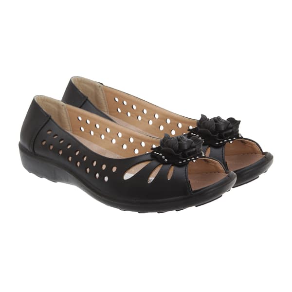 Boulevard Dam/Dam Punched Open Toe Flower Casual Shoes 7 Black 7 UK