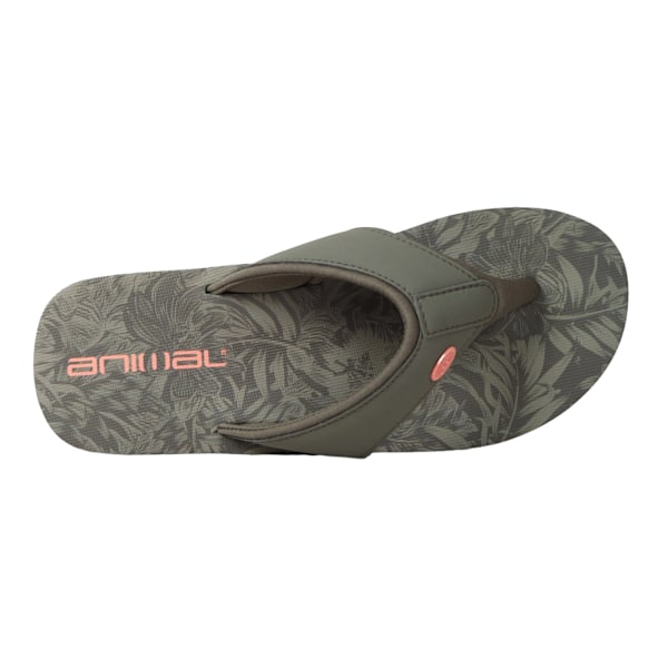 Animal Womens/Ladies Swish Leaf Print Recycled Flip Flops 5 UK Dark Khaki 5 UK