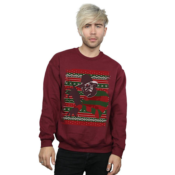 A Nightmare On Elm Street Herr Jul Fair Isle Sweatshirt M Burgundy M