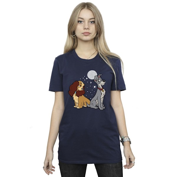 Disney Dam/Kvinnor Lady Och Lufsen Måne Bomull Boyfriend T-shirt Navy Blue 3XL