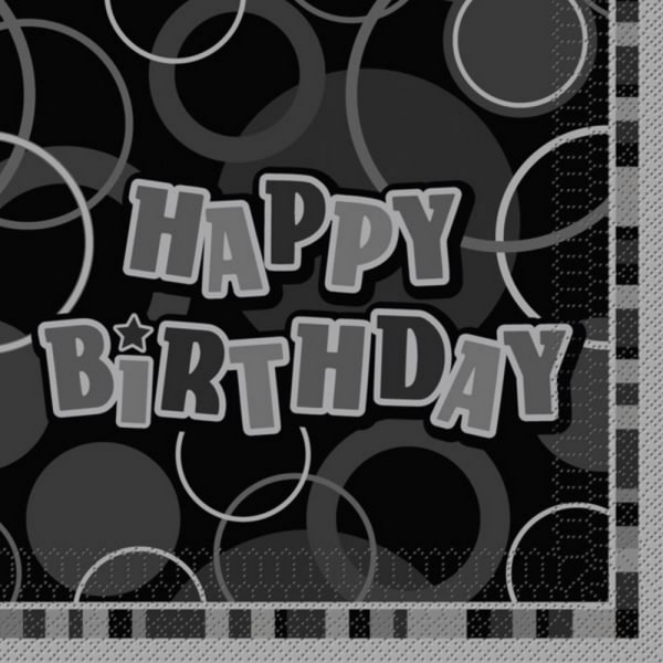 Unika Party Black Glitz Grattis på födelsedagen servetter (paket med 16) På Black One Size