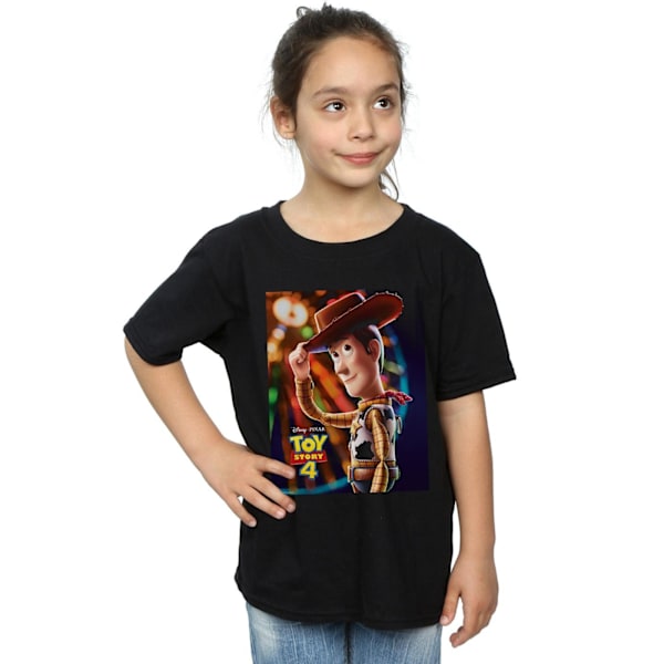 Disney Girls Toy Story 4 Woody Poster Bomull T-shirt 12-13 År Black 12-13 Years