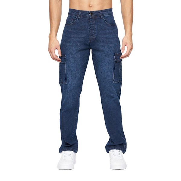 Crosshatch Mens Kremtap Cargo Jeans 32S Mörk Tvätt Dark Wash 32S