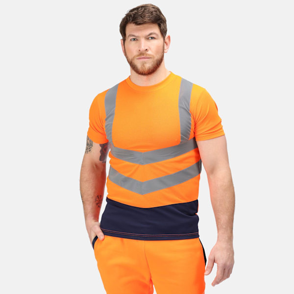 Regatta Pro High-Vis T-shirt med korta ärmar för män, 3XL, orange/marinblå Orange/Navy 3XL