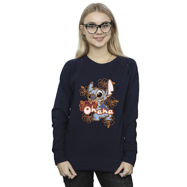 Disney Dam/Kvinnor Lilo Och Stitch Ohana Orange Hibiscus Tröja Navy Blue XXL