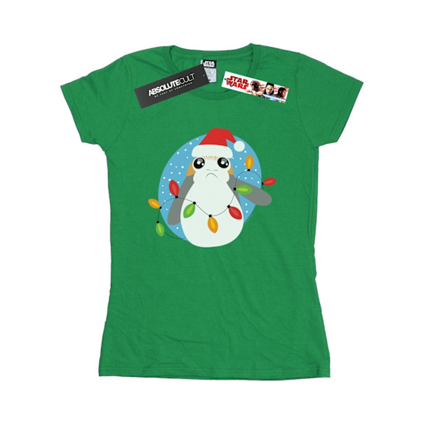 Star Wars Dam/Damer The Last Jedi Porg Julbelysning Bomull T-shirt Irish Green M