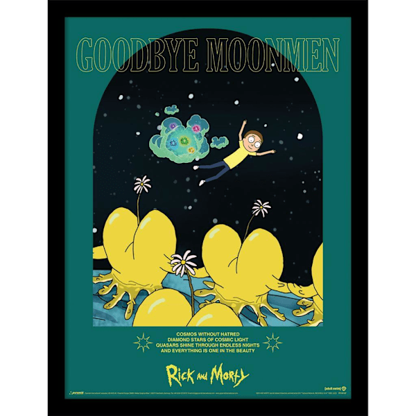 Rick And Morty Classrickal Goodbye Moonmen Morty Inramad Poster Black/Green/Yellow 40cm x 30cm