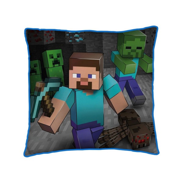 Minecraft Vändbar fyrkantig kudde 40cm x 40cm Grå/Blå Grey/Blue/Green 40cm x 40cm