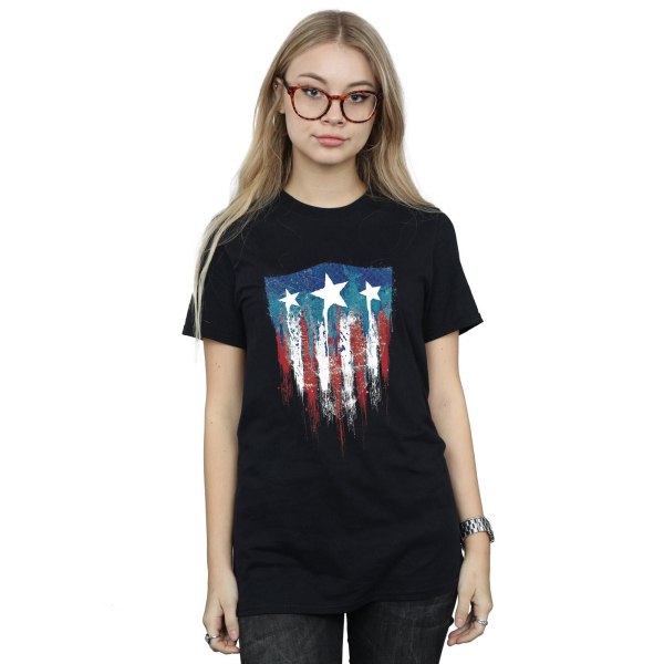 Marvel Womens/Ladies Captain America Flag Shield Cotton Boyfrie Black L