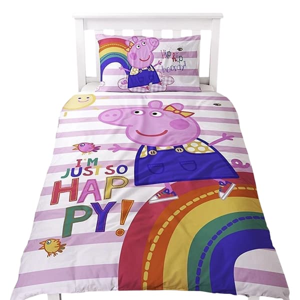 Greta Gris Jag är så glad vändbart påslakanset enkel Multico Multicoloured Single