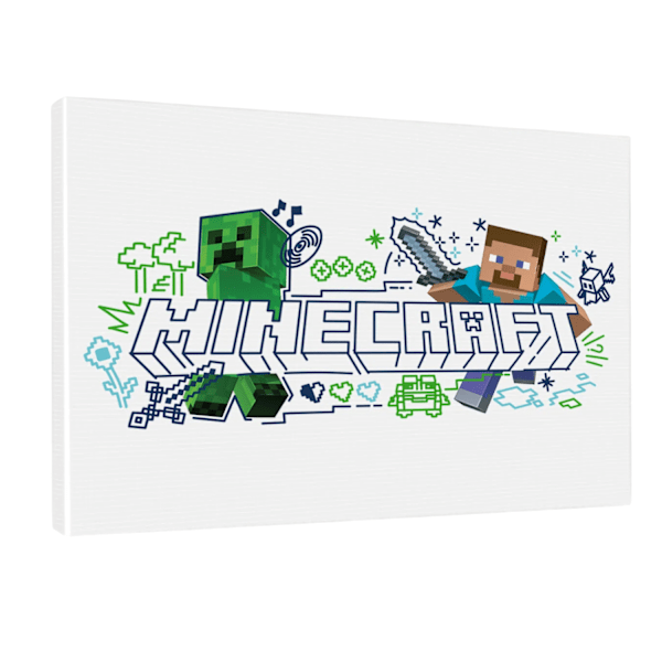 Minecraft Steve och Creeper Canvas Tryck 80cm x 60cm Vit/Blå White/Blue/Green 80cm x 60cm